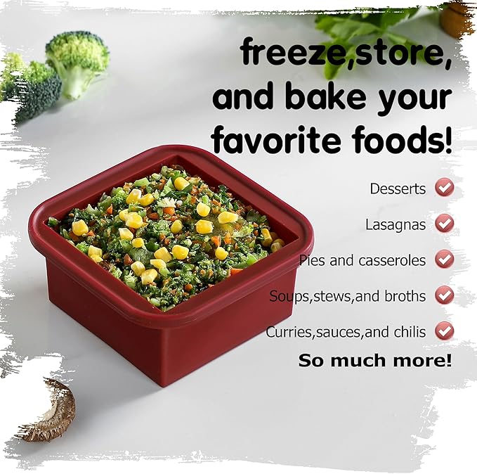 2-Cup Silicone Freezer Trays with Lids – Perfect for Meal Prep, Portion Control, and Easy Freezing-Meal Prep Container Molds for Soup,Leftovers (Cranberry, 4 Pack)-BubblyBeeBaby