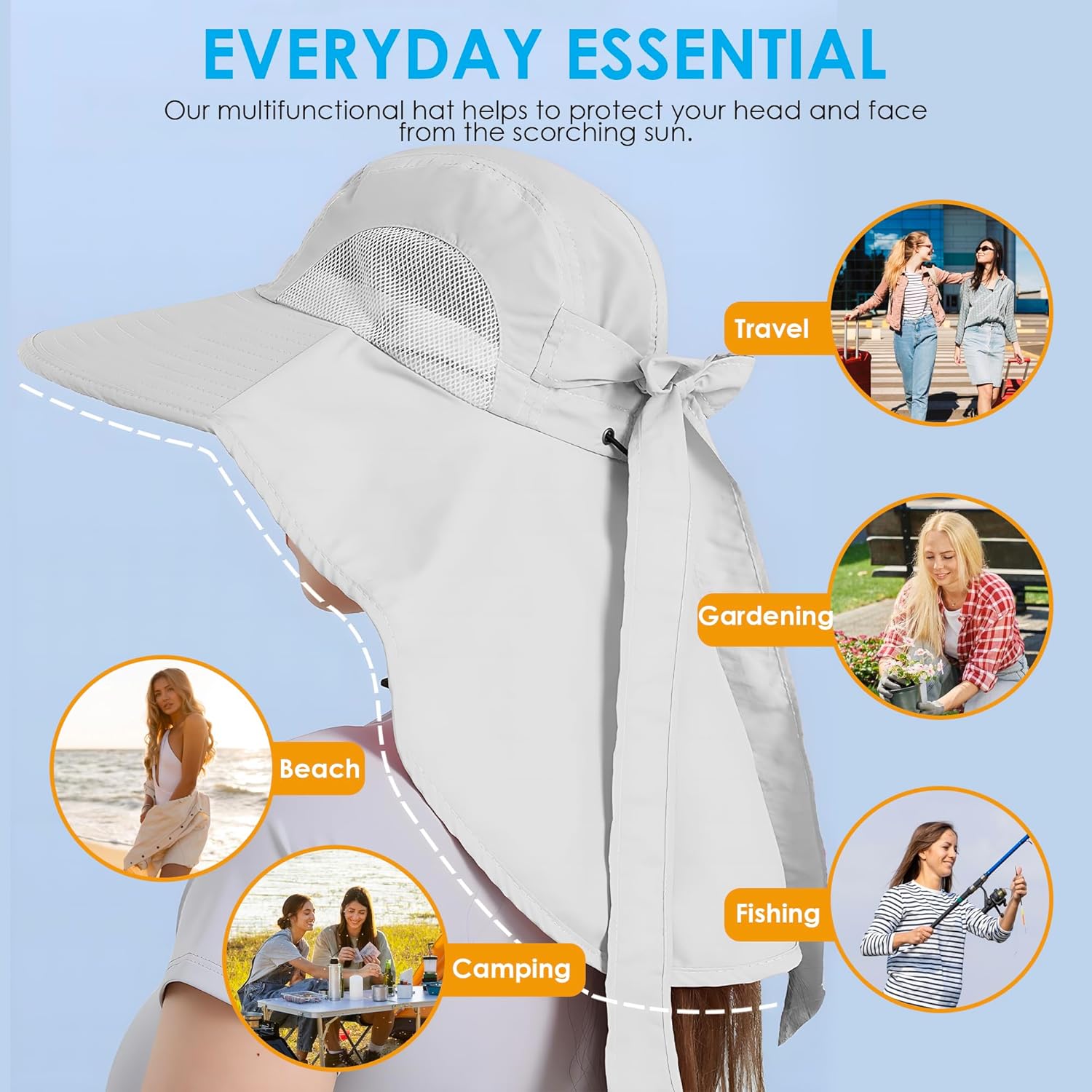 Womens Sun Hat UV Protection, Foldable Waterproof Wide Brim Bucket Hats with Neck Flap for Summer Beach Fishing Hiking