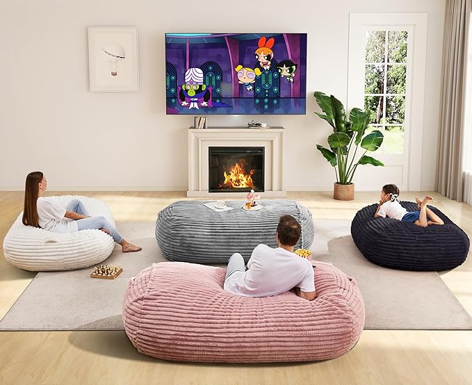 Hobestluk 4FT Bean Bag Chairs Adult Bean Bag with Portable Handle Comfy Large Bean Bag Chair with Removable Cover for Living Room Bedroom or Reading Nook (Stripe Pink, 4FT)-BubblyBeeBaby