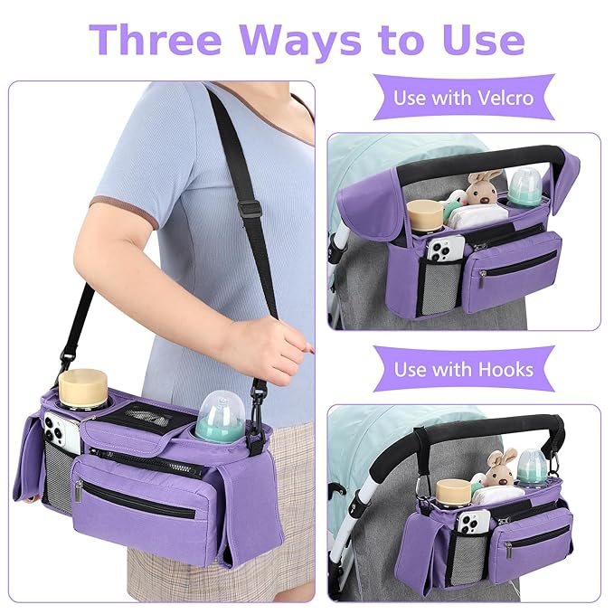 Accmor Universal Stroller Organizer with Insulated Cup Holder Detachable Phone Bag and Shoulder Strap,Stroller Bag Caddy Organizer Fits for Uppababy, Baby Jogger, Britax Strollers-BubblyBeeBaby