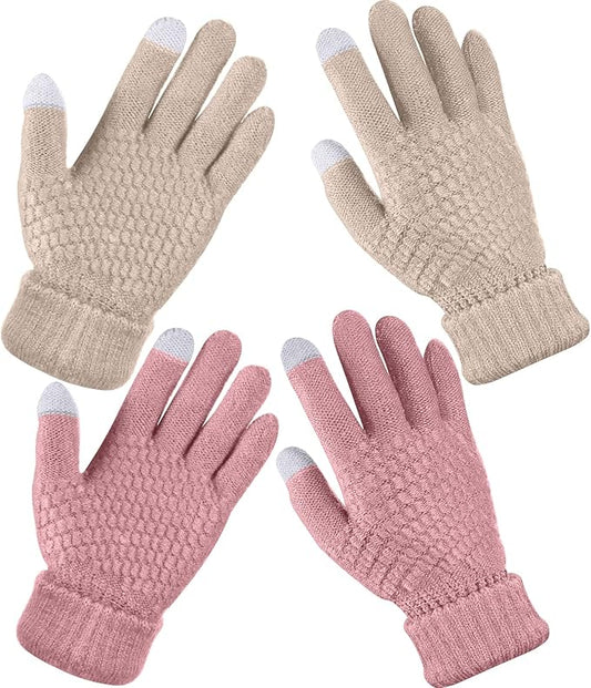 Geyoga 2 Pairs Women's Winter Touch Screen Gloves Soft Warm Fleece Lined Knit Elastic Cuff Winter Texting Gloves-BubblyBeeBaby