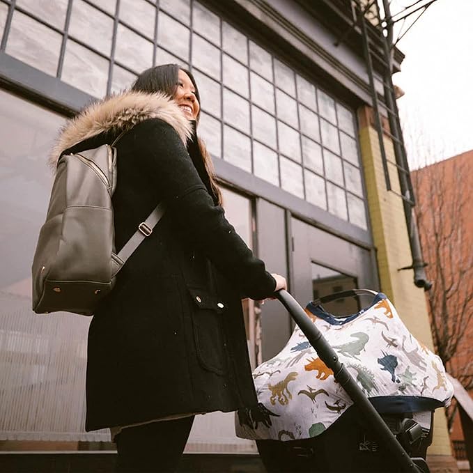 Little Unicorn Breathable Car Seat Canopy | Magnetic Closure Cover & Universal Fit | Protection & Privacy for Baby (Dino Friends)-BubblyBeeBaby