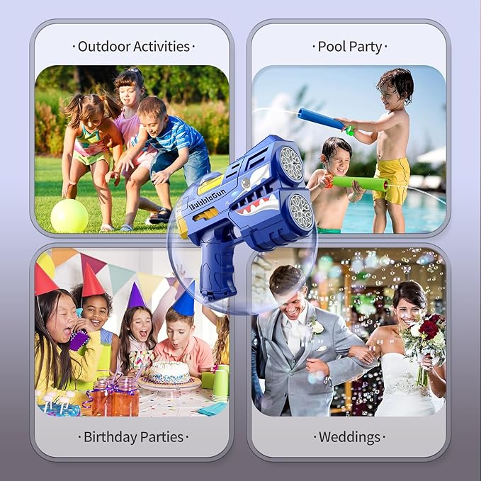 Jasny 2 Pack Bubble Guns for Kids, Rechargeable LED Light Up Dinosaur Bubbles Machine Blower with 2 Bottles Refill Solution for Toddlers 4-8, Birthday Gift-BubblyBeeBaby