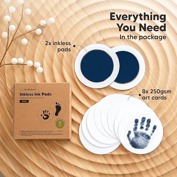 2-Pack Round Inkless Baby Hand and Footprint Kit - Mess Free Ink Pad for Newborn Keepsake, Dog Nose & Paw Print Kit, Clean Touch Ink Pad for Baby Hand & Footprints, Ideal New Mom Gifts (Navy)-BubblyBeeBaby
