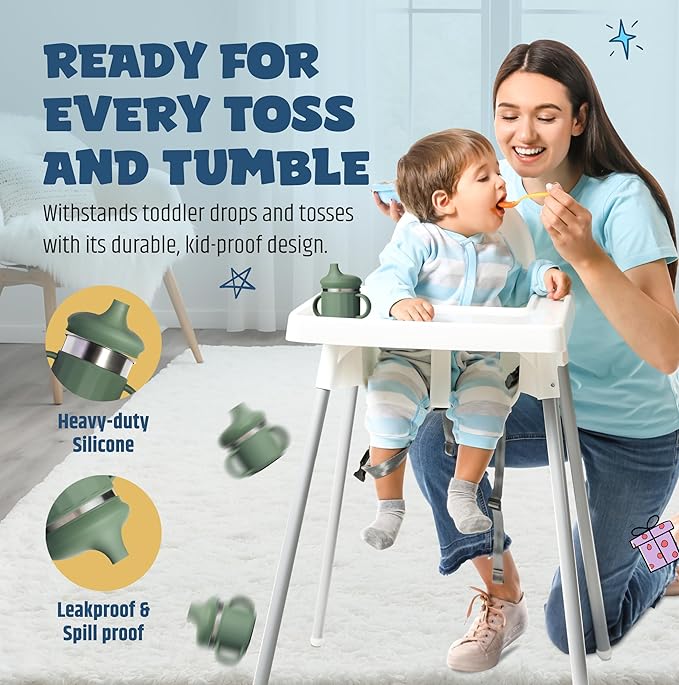 Jumble Dream Stainless Steel Sippyy Cup, Silicon Training Stainless Steel Kids Cups with Straw, Toddler Tumbler with Spill Proof Straw |6 Month Toddler Sippy Cup| BPA Free (Blue Moon) 2025-BubblyBeeBaby