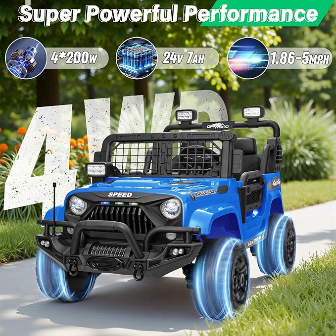 2 Seater Ride On Car Truck with Remote Control XL, Kids 24V Battery Powered Electric Vihicle w/21 in Seat, 3 Speeds, 2WD/4WD Switichable, Shock Absorbers,Bluetooth, Flower, Gift Choice-BubblyBeeBaby