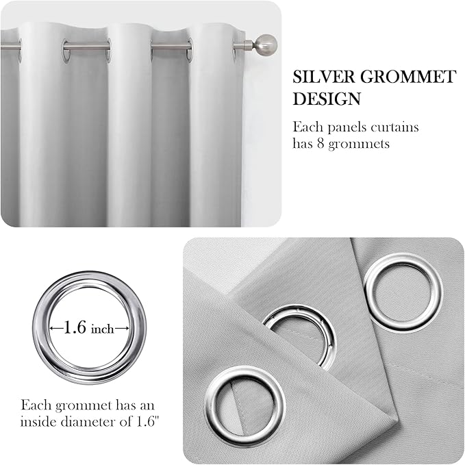 HOMEIDEAS Grey Gray Ombre Blackout Curtains 52 X 84 Inch Length Gradient Room Darkening Thermal Insulated Energy Saving Grommet 2 Panels Window Drapes for Living Room, Bedroom-BubblyBeeBaby