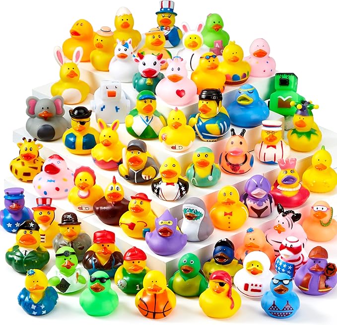 JOYIN 120 Pcs Rubber Ducks, Random Assortment Ducks Bulk with Mesh Carry Bag, Mini Rubber Duckies for Baby Bath Toys, Kids Toddler Summer Pool Toys Birthday Gifts Party Favors-BubblyBeeBaby