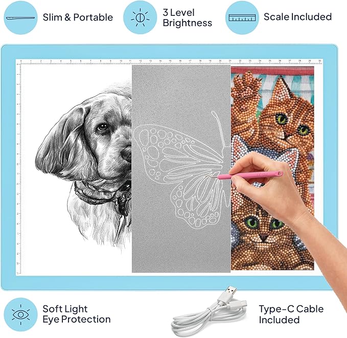 iVyne Corded Light Pad for Weeding Vinyl - A4 Light Box for Drawing - Light Board for Tracing - Light Box for Diamond Painting, Weeding Vinyl, Sketching, Tracing (Blue)-BubblyBeeBaby