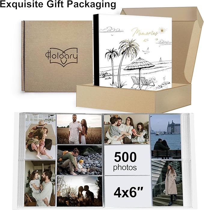 Holoary Travel Photo Album 4x6 500 Photos, Five Pictures Per Page, Large Beach and Vacation Album, Printed Book Cover Travel Design for Honeymoon Memories-BubblyBeeBaby