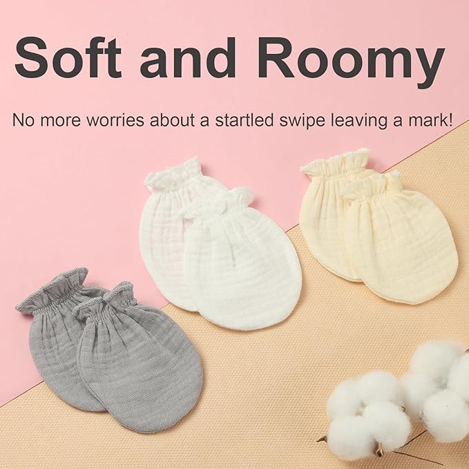 Newborn Mittens No Scratch 100% Cotton Mitts Boy Girl baby mittens 0-6 months 6 Pack-BubblyBeeBaby