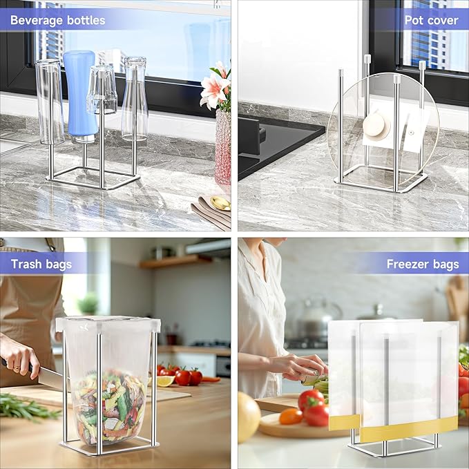 Water Bottle Drying Rack Reusable Bottle Rack Dryer Kitchen Stand Holder Stainless Steels Countertop Baby Bottle Drying Rack Water Cup Drying Rack for Plastic Bags, Bottles and Cups Silver-BubblyBeeBaby