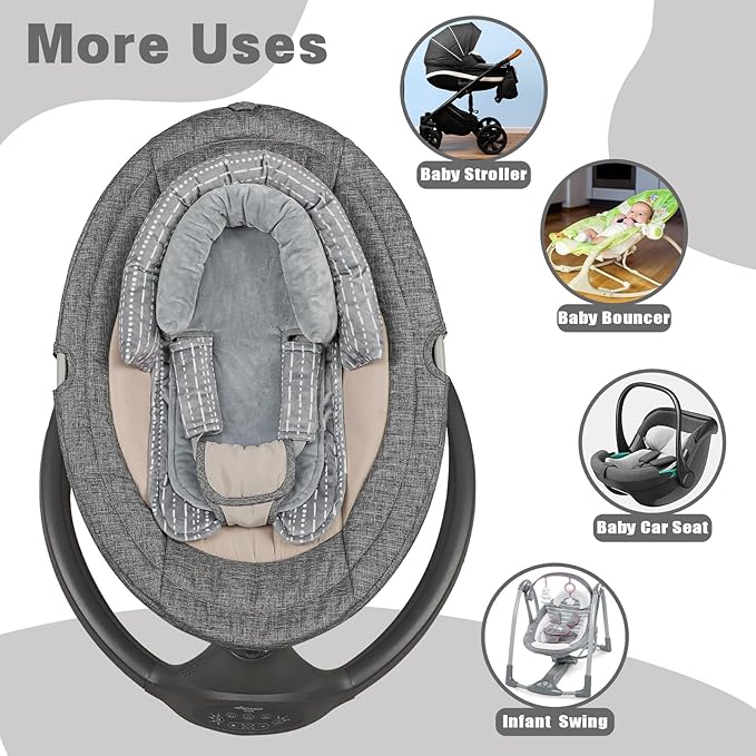Infant Car Seat Insert, Baby Car Seat Head & Body Support with 2 Strap Pads, Ultra Soft Newborn Preemie Carseat Insert Cushion for Girls Boys, Fits Car Seat, Stroller, Swing, Bouncer, Grey-BubblyBeeBaby