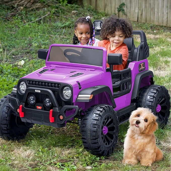 2 Seater Ride on Car Truck, 12V Kids Electric Ride on Toy for Big Kids Age 3-8 w/Remote Control- Purple-BubblyBeeBaby