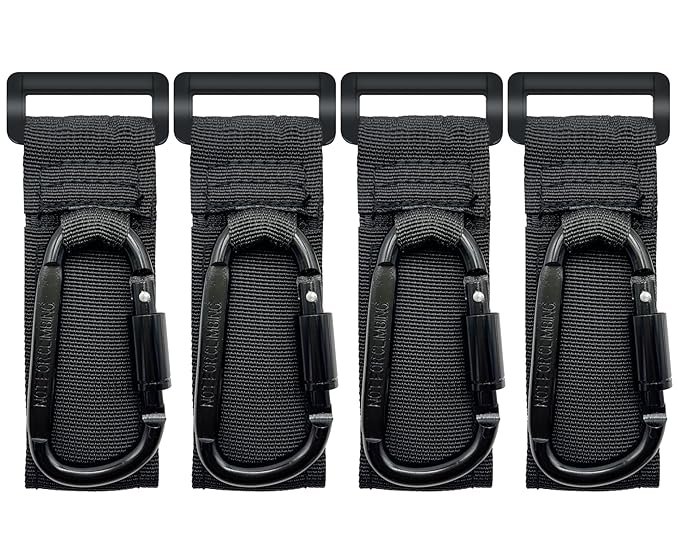 4 Pcs Baby Stroller Hook, Carry 30 lbs per Stroller Carabiner Clip, Adjustable Baby Stroller & Car Seat Hook for Hanging Diaper Bag, Wheelchair,Golf cart, Shopping and Pet Cart-BubblyBeeBaby