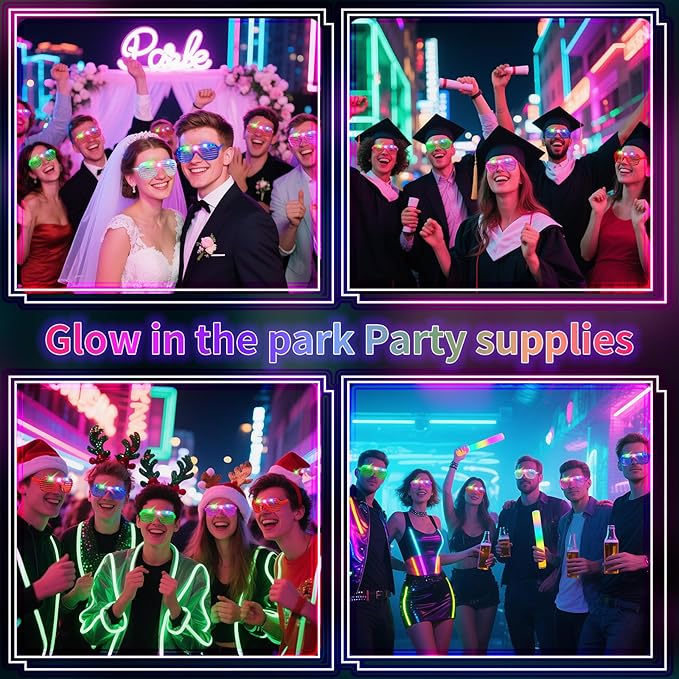 108 PCs LED Glasses,Light Up Glasses,Glow Glasses Glow In The Dark Party Supplies Suitable For Kids/Adults, 3 Light up Modes, 5 Neon Colors Rave Party,Wedding, Birthday, Concert, New Year, Carnival-BubblyBeeBaby