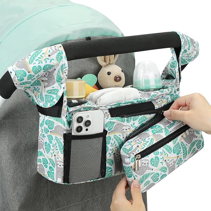 Accmor Universal Stroller Organizer with Insulated Cup Holder Detachable Phone Bag and Shoulder Strap,Stroller Bag Caddy Organizer Fits for Uppababy, Baby Jogger, Britax Strollers-BubblyBeeBaby