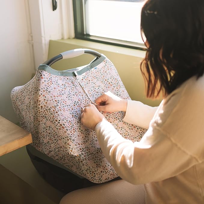 Little Unicorn Breathable Car Seat Canopy | Magnetic Closure Cover & Universal Fit | Protection & Privacy for Baby (Pressed Petals)-BubblyBeeBaby