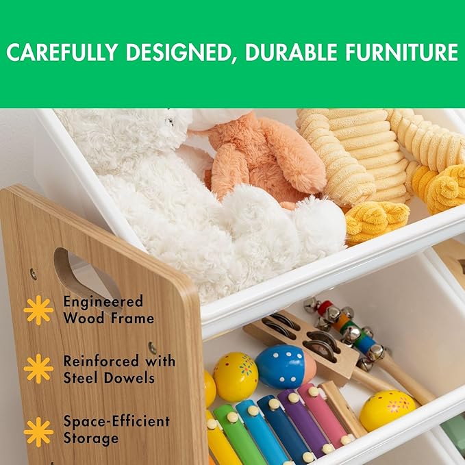 Humble Crew Supersized Toy Storage Organizer with 16 Removable Bins, Natural/White – Large Toy Storage for Toddlers Ideal for Kids' Rooms, Playrooms, and Nurseries - Modern Toy Bins for Kids-BubblyBeeBaby