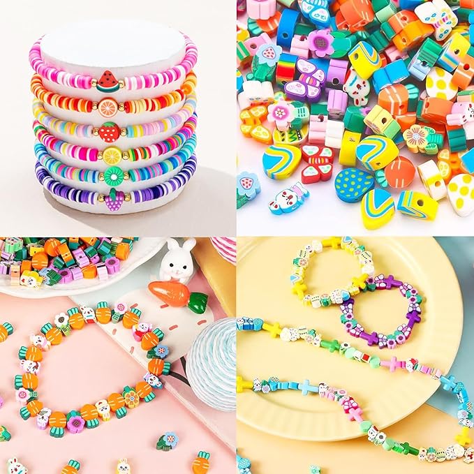 2480pcs Easter Polymer Clay Beads Bracelet Making kit, 24 Style Cute Fun Beads Charms for Jewelry Necklace Earring Making DIY Accessories for Women Girls-BubblyBeeBaby