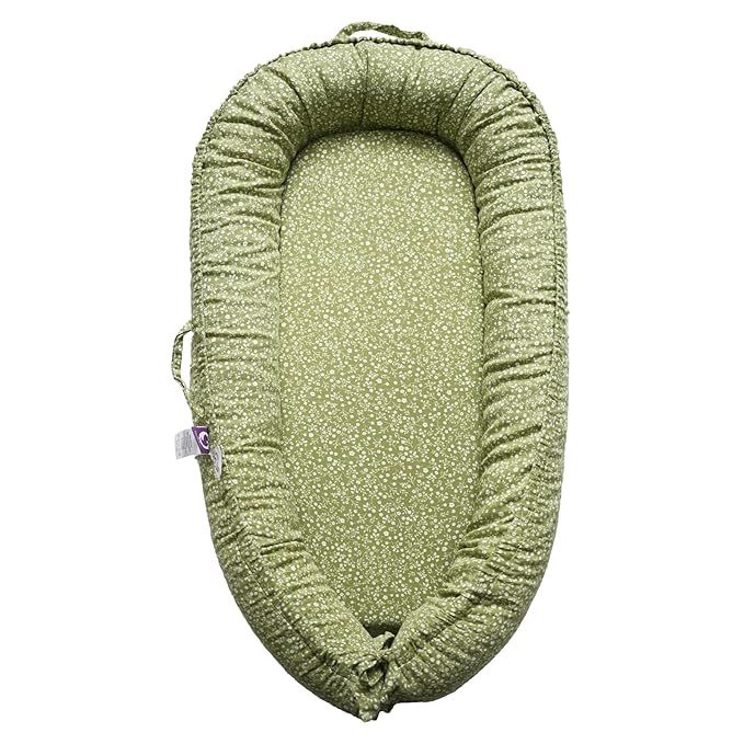 Infant Lounger, Baby Nest Cover for Baby Girls & Boys, Newborn Essentials for Baby 0-18+ Months, 100% Cotton Breathable (Green_Wonder, Cotton_Muslin)-BubblyBeeBaby