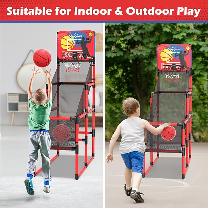 Kids Basketball Hoop Arcade Game W/Electronic Scoreboard Cheer Sound, Basketball Hoop Indoor Outdoor W/4 Balls, Basketball Game Toys Gifts for Kids 3-6 5-7 8-12 Toddlers Boys Girls-BubblyBeeBaby