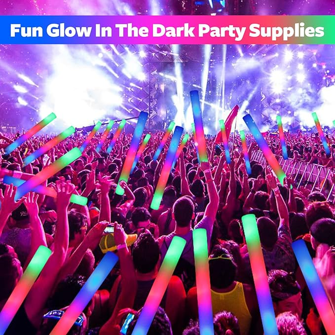 107 PCS LED Foam Glow Sticks Bulk, Glow in the Dark Party Supplies with 3 Modes Colorful Flashing, Neon Party Favors for Birthday, Wedding, Carnival, Concert, New Year-BubblyBeeBaby