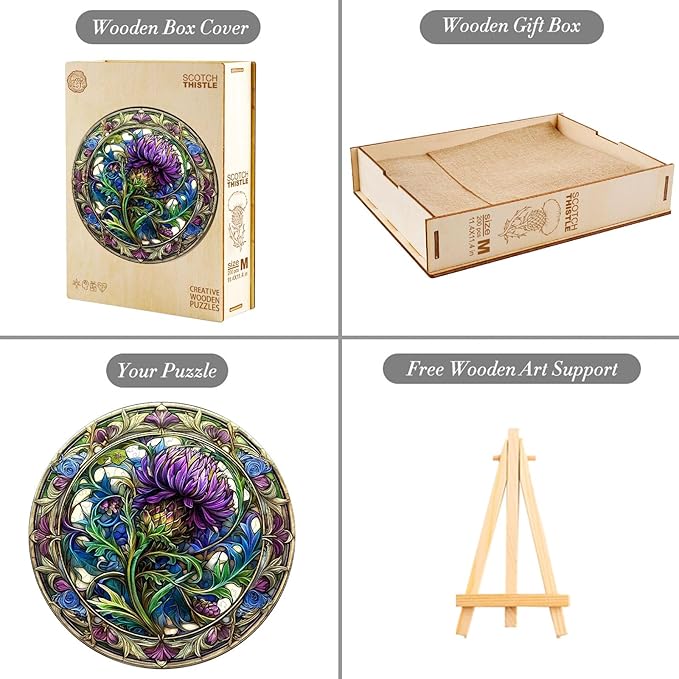 KAAYEE Wooden Jigsaw Puzzles-3D Visual Effect Scotch Thistle Wooden Puzzle Adult Unique Shape Wooden Puzzle Wooden Jigsaw Puzzle for Adult,Puzzle for Adults,Family Puzzles (M-11.4 * 11.4in-200pcs)-BubblyBeeBaby