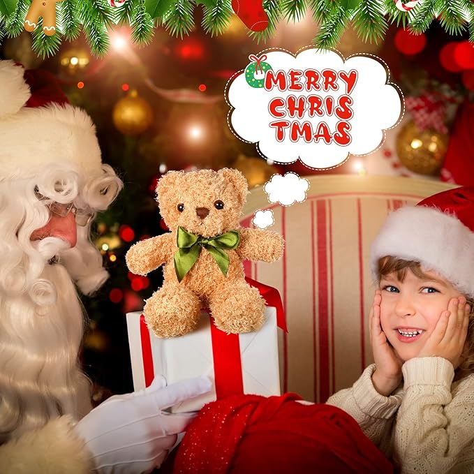 HyDren 12 Pack Bear Stuffed Animals 10 Inch Operation Christmas Bulk Items Small Bear Party Favors Plush Toys for Baby Shower Centerpiece Christmas Birthday Gifts(White, Light Brown)-BubblyBeeBaby