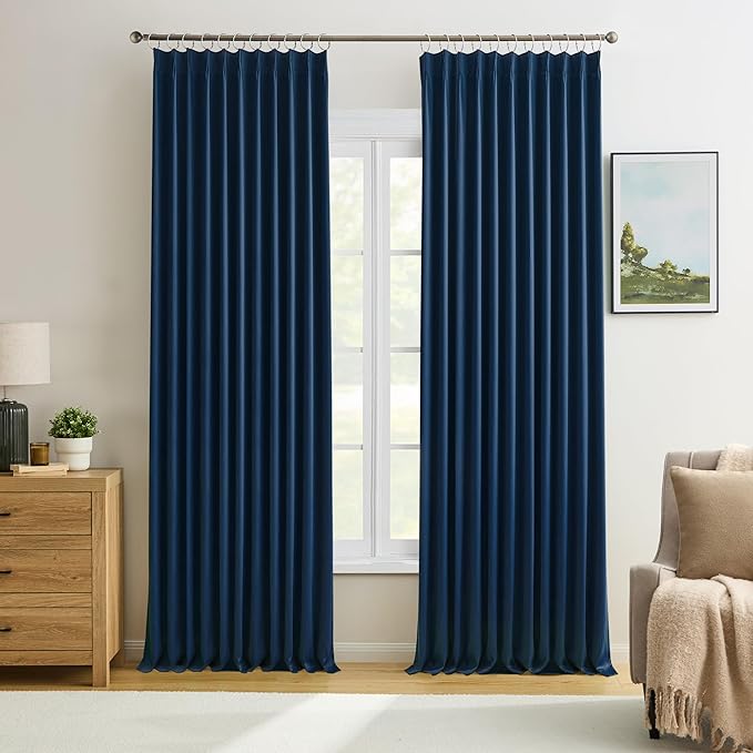 KEQIAOSUOCAI Navy Blackout Curtains 72 Wide x 84 inch Long 2 Panels - Thermal Insulated Room Divider Curtain for Bedroom/Living Room/Patio, Width Pinch Pleated Curtain Panel with Hooks 72 x 84-BubblyBeeBaby