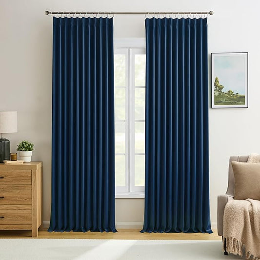 KEQIAOSUOCAI Navy Blackout Curtains 72 Wide x 84 inch Long 2 Panels - Thermal Insulated Room Divider Curtain for Bedroom/Living Room/Patio, Width Pinch Pleated Curtain Panel with Hooks 72 x 84-BubblyBeeBaby