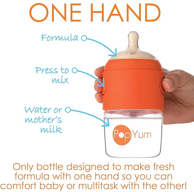 PopYum 9 oz Orange Anti-Colic Formula Making/Mixing/Dispenser Baby Bottles, 3-Pack with #2 Medium Flow Nipples, 260 ml, BPA-Free, Natural Latch-BubblyBeeBaby