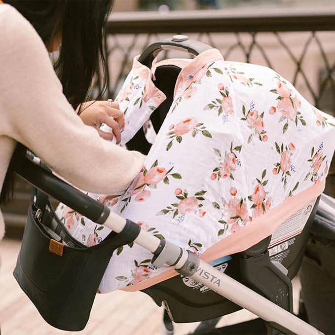 Little Unicorn Breathable Car Seat Canopy | Magnetic Closure & Universal Fit | Cover Baby from Elements (Watercolor Roses)-BubblyBeeBaby