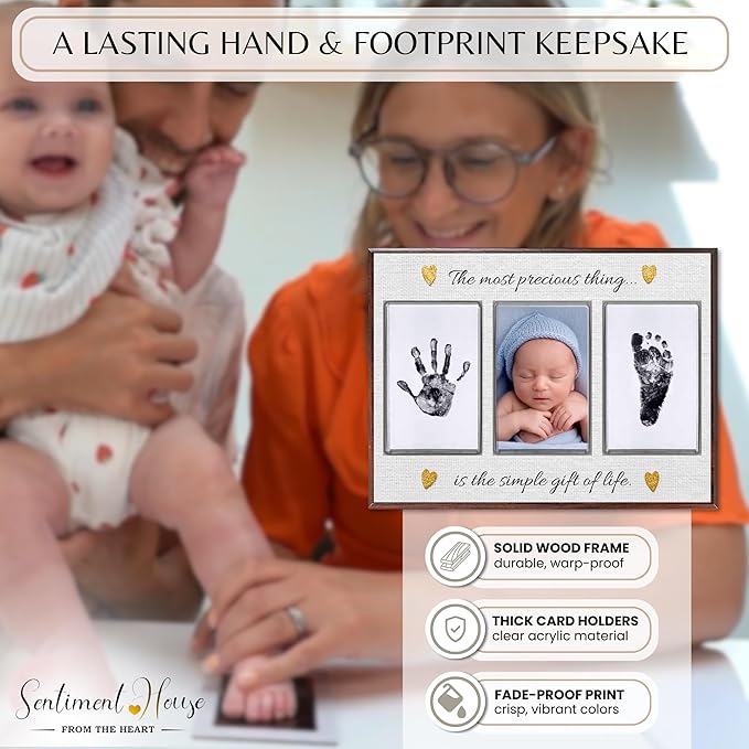 Inkless Hand and Footprint Kit, Baby Keepsake Plaque & Baby Shower Gifts - Ideal as Mom To Be Gift, Nursery Picture Frames, Clean Touch Hand and Footprint Kit (Style 2 - Design 6)-BubblyBeeBaby