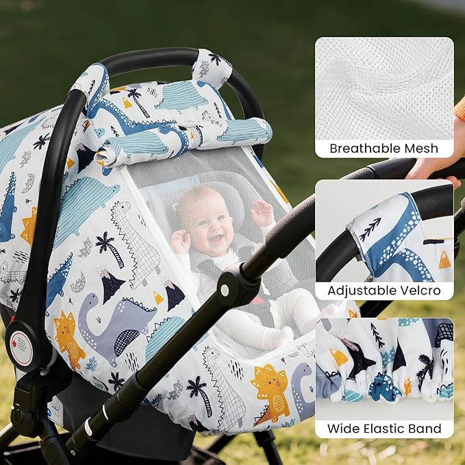 Elstey Car Seat Cover Baby, Minky Dot Carseat Covers Baby Girls, Lightweight Infant Car Seat Cover Canopy with 2 Layers Breathable Mesh Windows, Stroller Carrier for Babies Newborn Essentials-BubblyBeeBaby