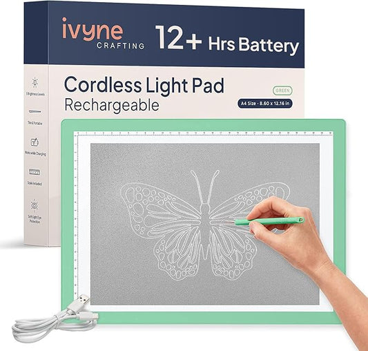 iVyne Rechargeable A4 Light Pad for Tracing & Weeding - LED Light Board for Weeding Vinyl - for Cricut Vinyl Weeding Tools - Ultra-Thin & Portable - Perfect for Artists & Crafters - Green-BubblyBeeBaby