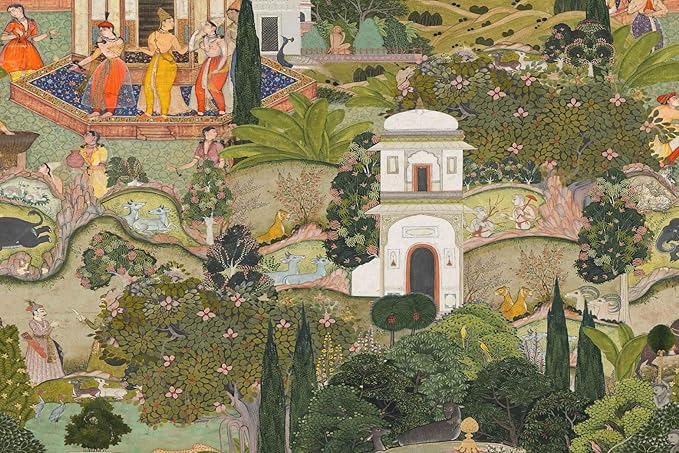 Indian Lush Jaipur Garden Wallpaper Mural Vibrant Green Wallpaper for Bedroom Living Room TV Sofa Background Large Art Wall Mural(Not Self-Adhesive)-BubblyBeeBaby