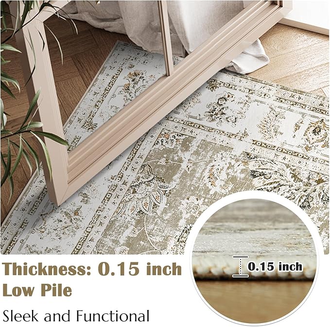 jinchan Runner Rug 3x10-2pcs Kitchen Washable Vintage Hallway Rug Floral Print Floor Cover Indoor Thin Retro Mat Accent for Bathroom Laundry Room Bedroom Office Farmhouse (Double,Taupe)-BubblyBeeBaby