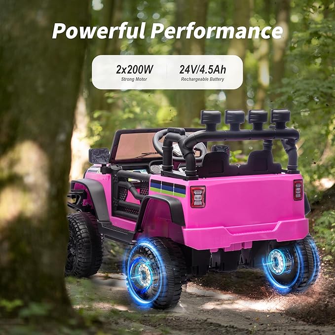 24V Kids Ride on Toy, Kids Electric Vehicles Car Ride on Car Truck for Toddlers with Remote Control, 2x200W Motor - Pink-BubblyBeeBaby