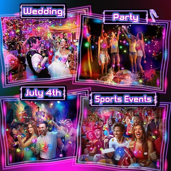 HONLYNE24 PCS Flashing Crystal Star Necklaces, Glow Necklaces Bulk Light up Party Favors, LED Glow in The Dark Necklaces for Kids Adults Birthday Glow Party Rave Halloween Goodie Bags Filler-BubblyBeeBaby