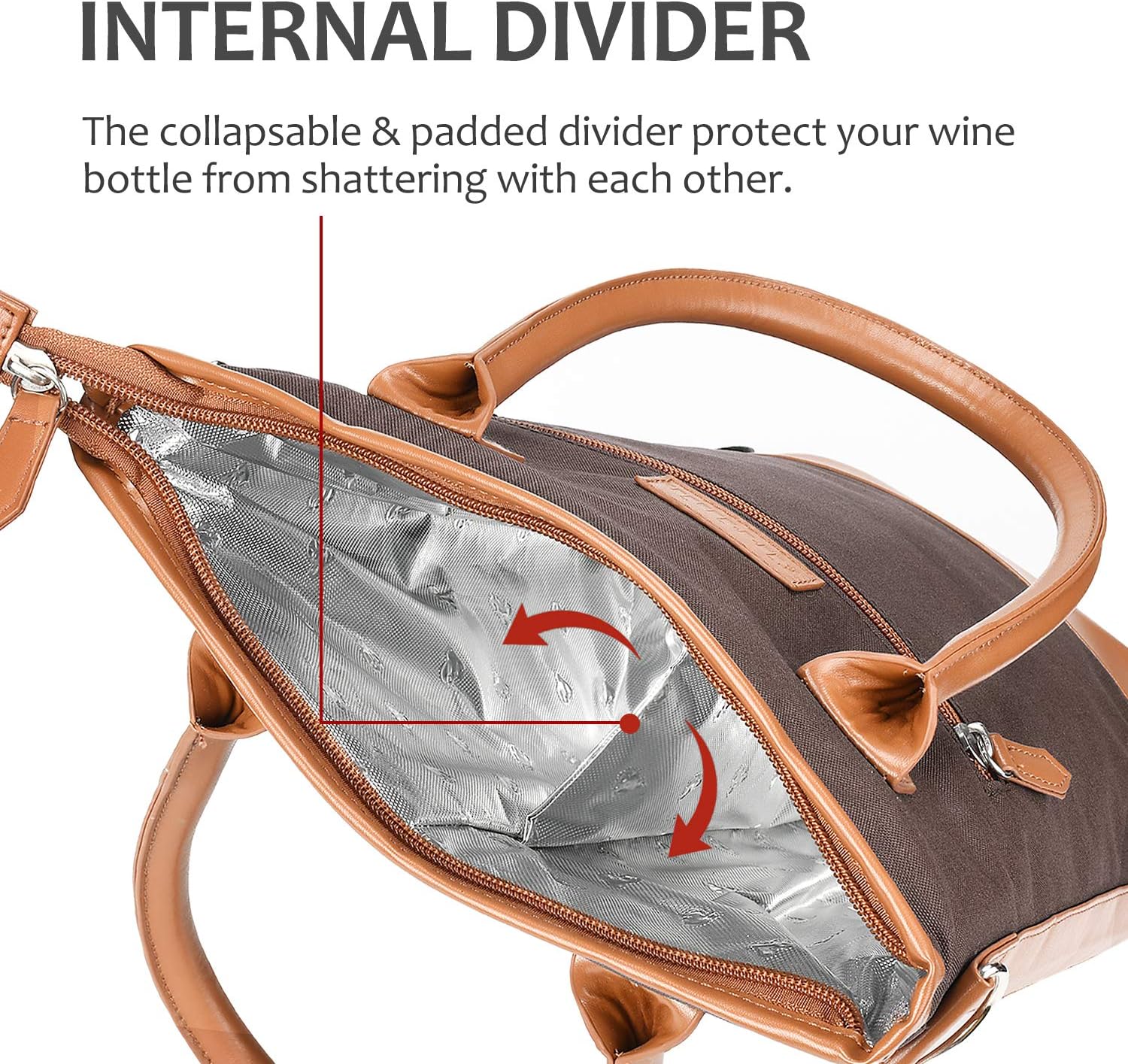 Tirrinia Insulated Wine Gift Carrier Tote - Travel Padded 2 Bottle Wine/Champagne Cooler Bag for Portable Wine Bottle Carrying Case, Women Men Event party, Gift for Wine Lovers