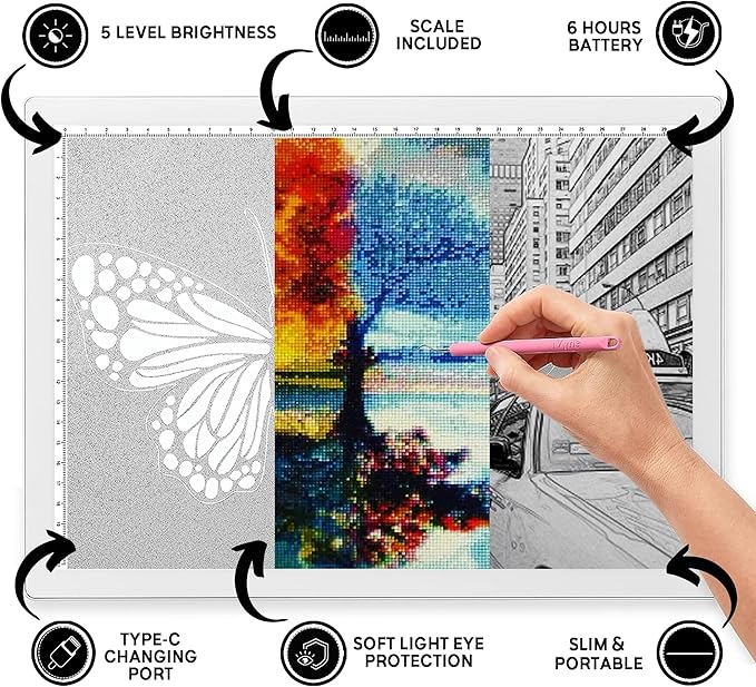 iVyne Rechargeable A4 Light Pad for Tracing & Weeding - LED Light Board for Weeding Vinyl - for Cricut Vinyl Weeding Tools - Ultra-Thin & Portable - Perfect for Artists & Crafters - White-BubblyBeeBaby