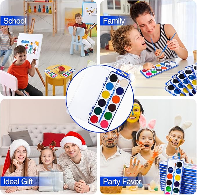18 Pack Watercolor Paint Set for Kids, 12 Colors Watercolors Paints with Paint Brush, Kids Watercolor Paint Set for Party Favor, Classroom.-BubblyBeeBaby
