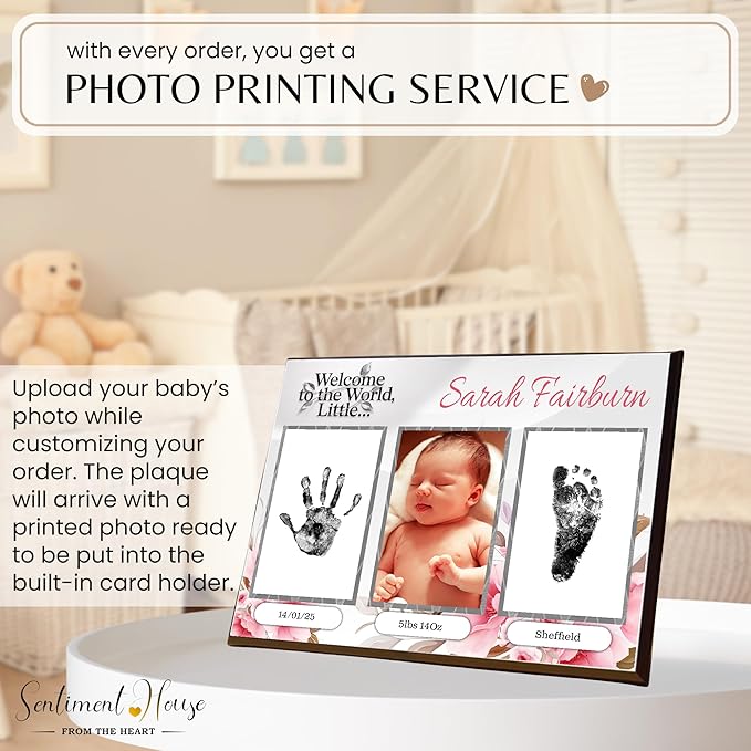 Inkless Hand and Footprint Kit, Baby Keepsake Plaque & Baby Shower Gifts - Ideal as Mom To Be Gift, Nursery Picture Frames, Clean Touch Hand and Footprint Kit (Style 1 - Design 2)-BubblyBeeBaby