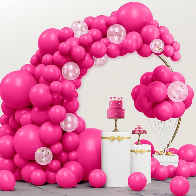 JOYIN 150 Pcs Hot Pink Balloons, Different Sizes 18 12 10 5 Inch Hot Pink Latex Balloon Arch Kit with Instruction for Birthday Party Graduation Wedding Holiday Decoration-BubblyBeeBaby