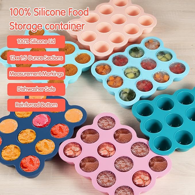 12x1.5oz Baby Food Freezer Tray with Clip Lid Gossamer Pink | Food Grade Silicone Storage Containers for Purees & Vegetables-BubblyBeeBaby
