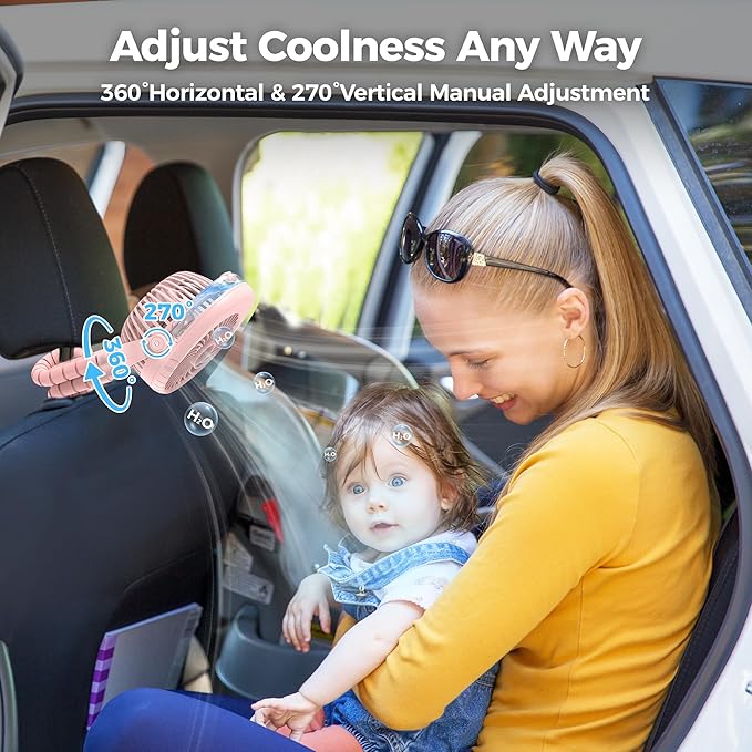 2025 Upgarded 4000mAh Misting Baby Stroller Fan, Rechargeable Battery Operated,Max 15Hrs Cooling,50ml Portable Water Sprayer Misting Fan with Flexible Tripod Clip on Car Seat Crib Treadmill Bunk Bed-BubblyBeeBaby