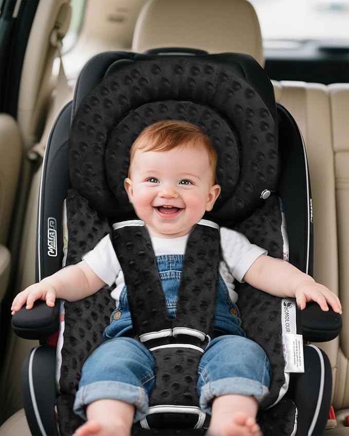 Infant Car Seat Insert with Removable Cushion for Baby Preemie Newborn Infant, Reversible carseat Insert Head Body Support Fits for Stroller, Baby Swing, Rocker, Bouncer, Bassinet - Black-BubblyBeeBaby