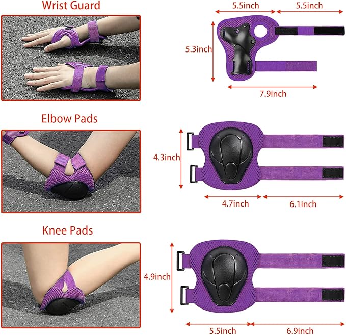 Kids Bike Helmet Set Adjustable for Children, Boys, Girls and Teenagers Aged 3-8 Years Includes Elbow, Knee, Wrist Guards Children's Helmet Protection Set for Bikes SkateboardsRollerskates-BubblyBeeBaby