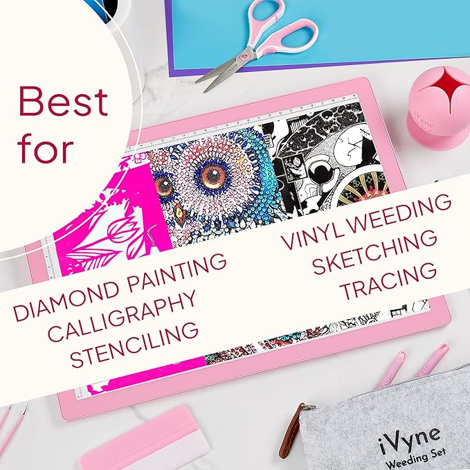 iVyne Rechargeable A4 Light Pad for Tracing & Weeding - LED Light Board for Weeding Vinyl - for Cricut Vinyl Weeding Tools - Ultra-Thin & Portable - Perfect for Artists & Crafters - Pink-BubblyBeeBaby